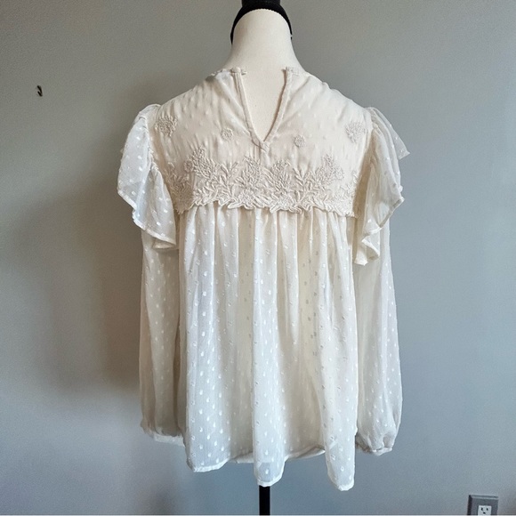 Romantic ZARA Women's  Sheer Ruffle Swiss Dot Top XS - Picture 9 of 10